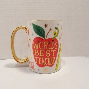 Rifle Paper Co Coffee Mug Cup World's Best Teacher Apple Gold Handle
